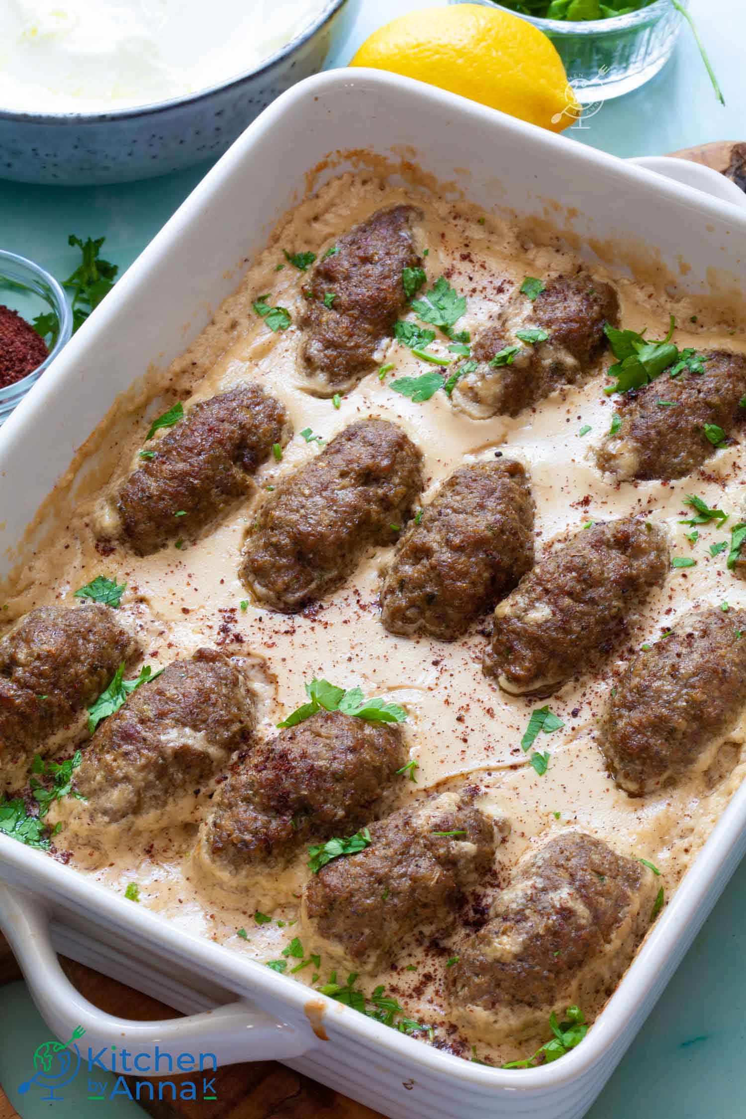 Lamb kofta in tahini sauce