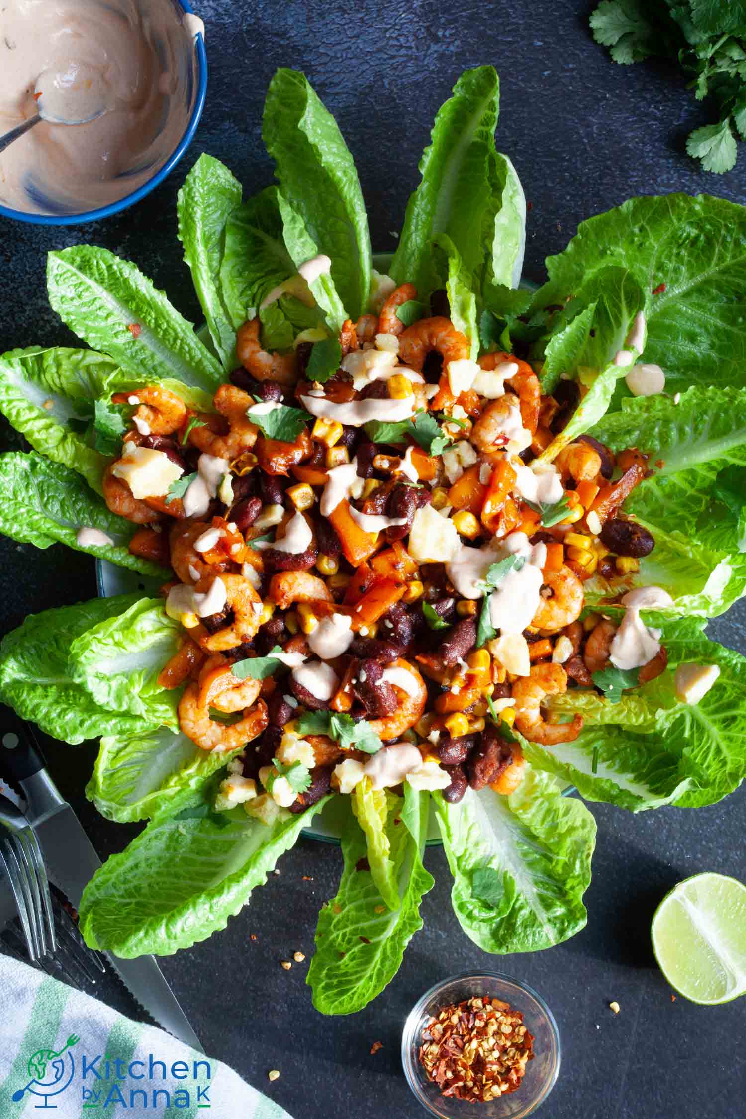 Warm Mexican prawns salad with Sriracha dressing